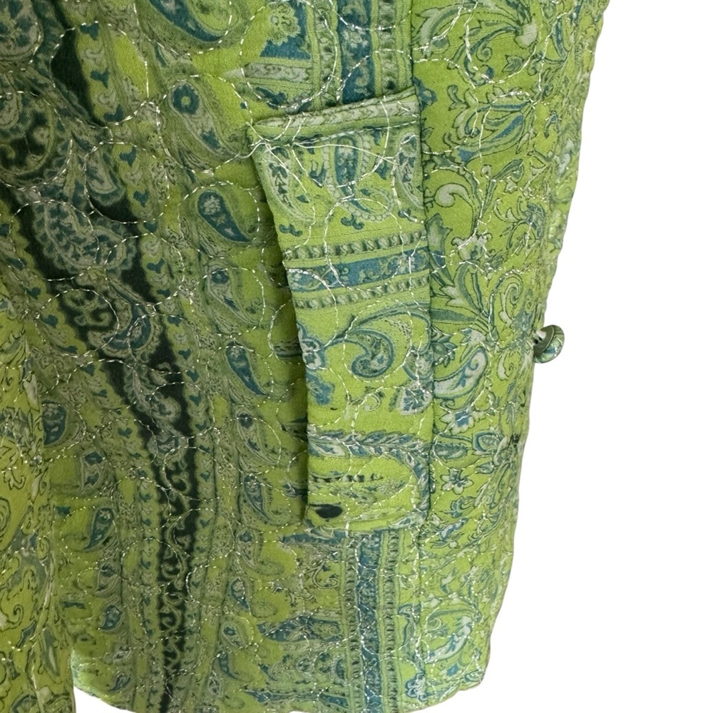 Vintage 90s y2k Tracy Feith Silk Green Paisley Quilted Blazer Jacket sz 2 XS - Picture 6 of 13